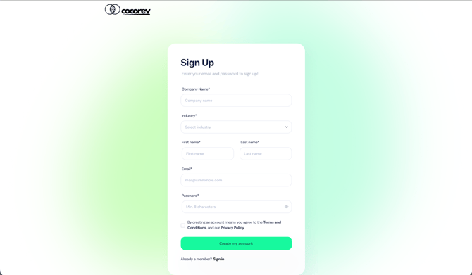 Product Screenshot Sign Up